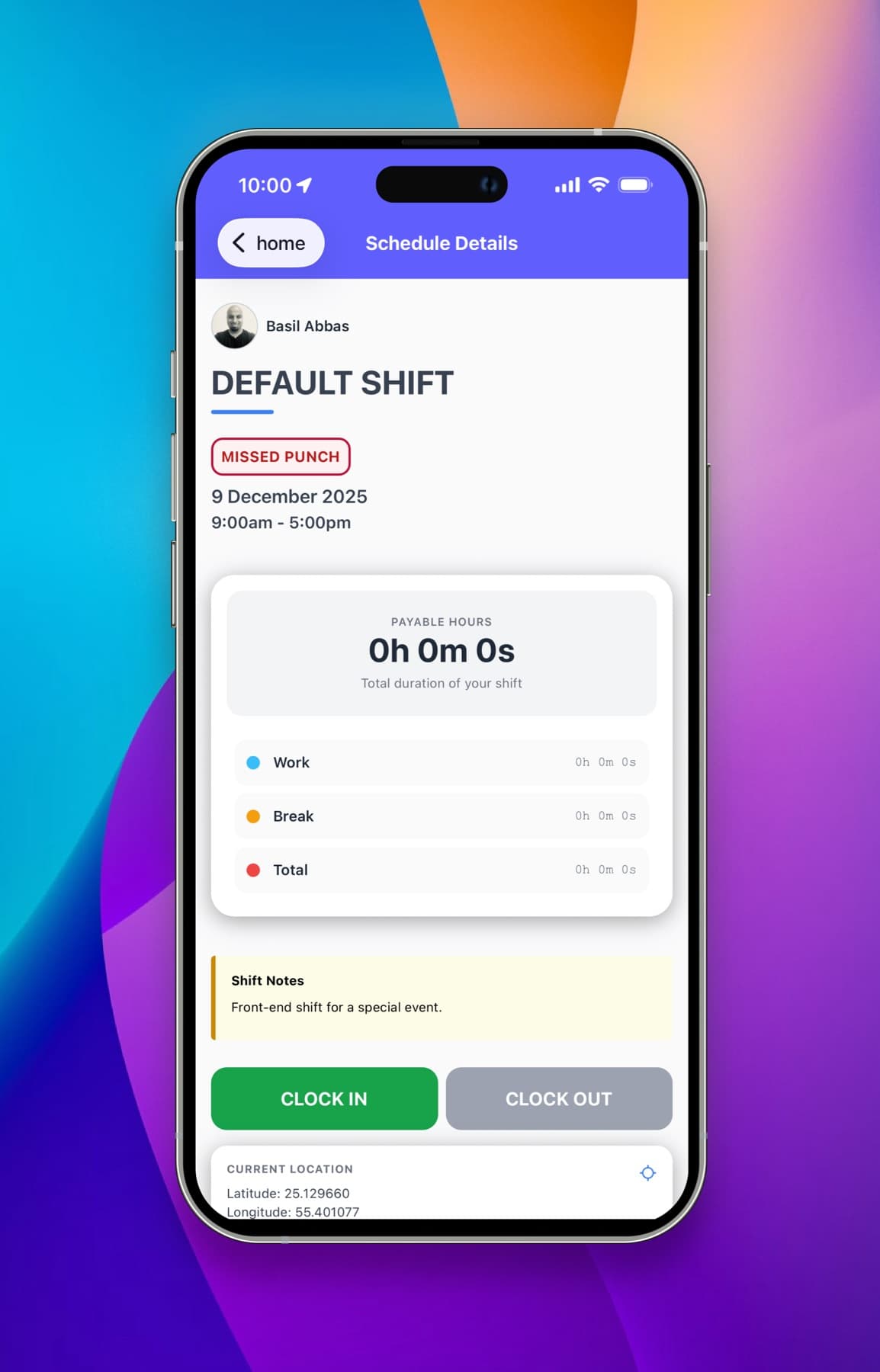 ClockIt mobile time clock app interface on iOS and Android