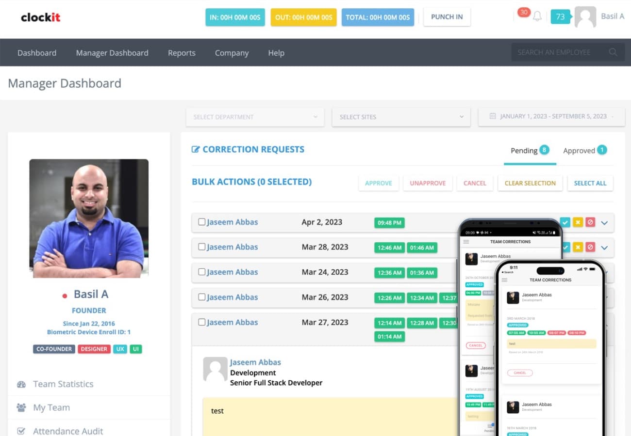 Admin and Manager dashboards overview