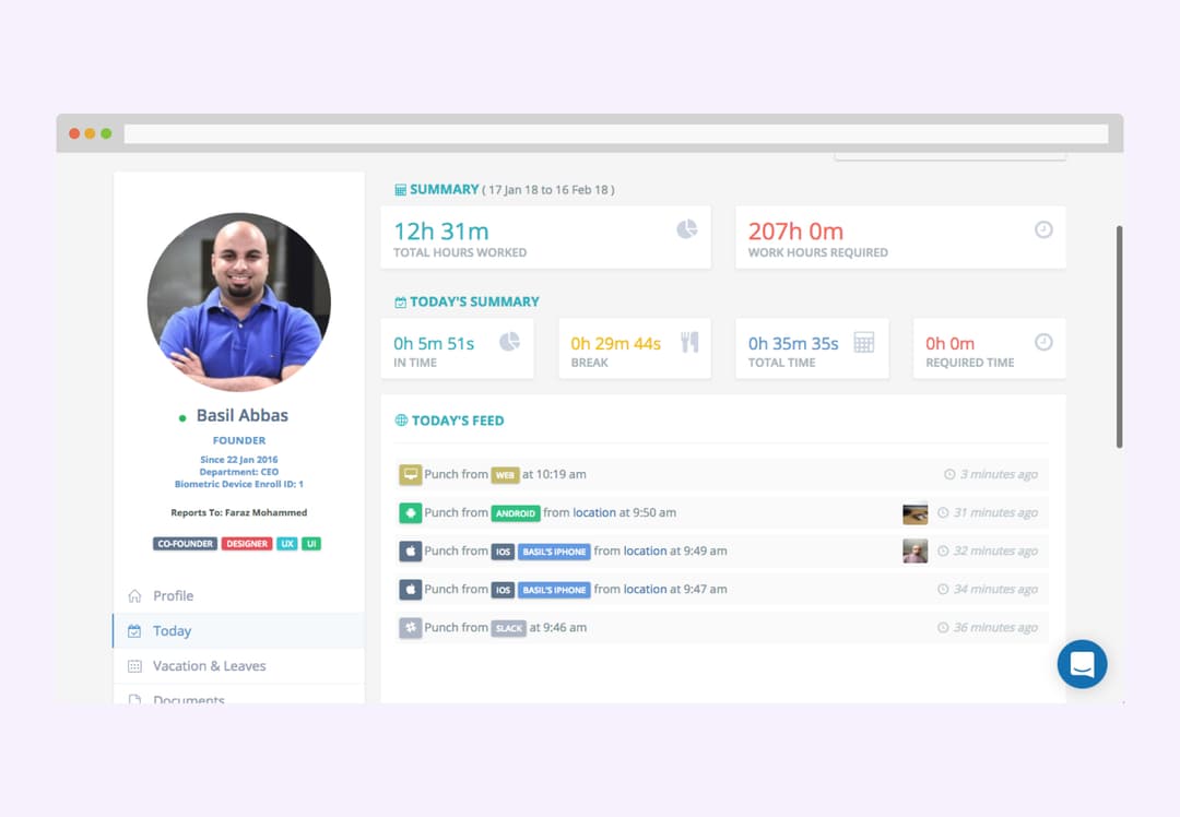 Web Clock In Features