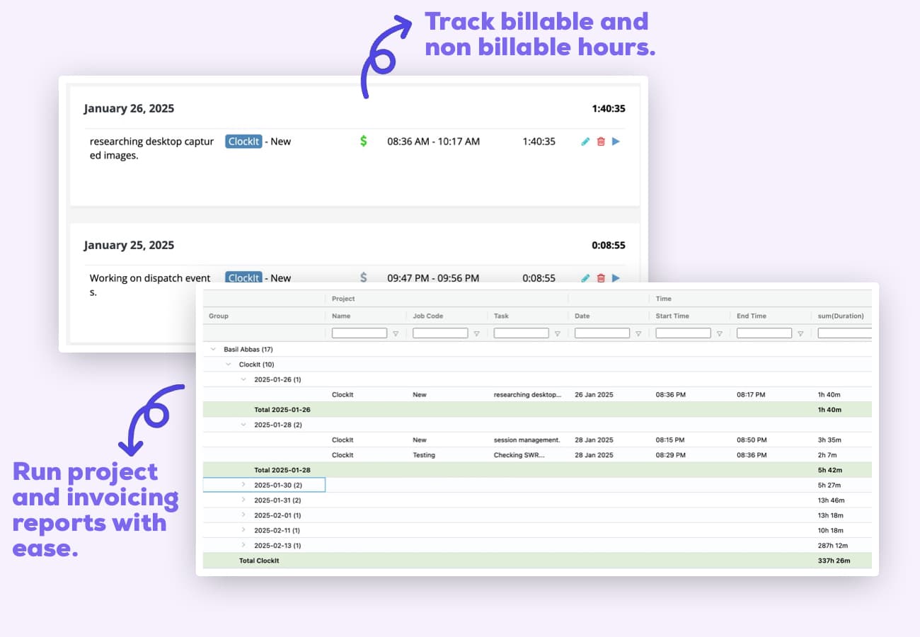 Track billable and non-billable hours on projects and tasks