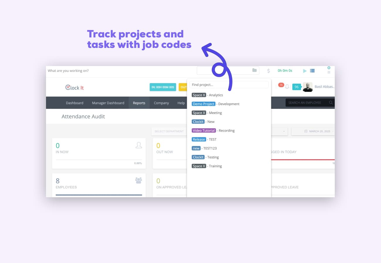 Projects and tasks preview