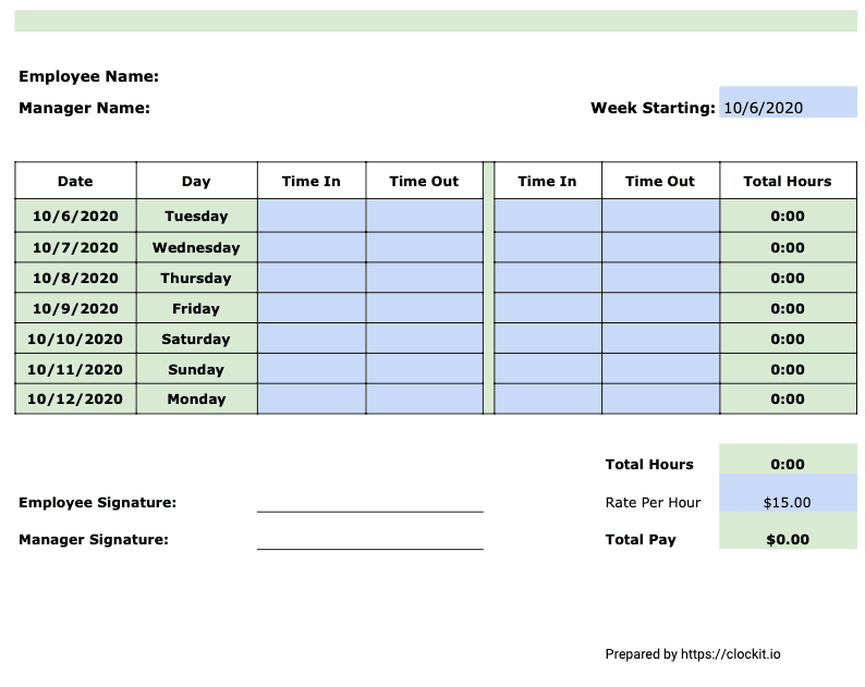 Weekly Timesheet preview